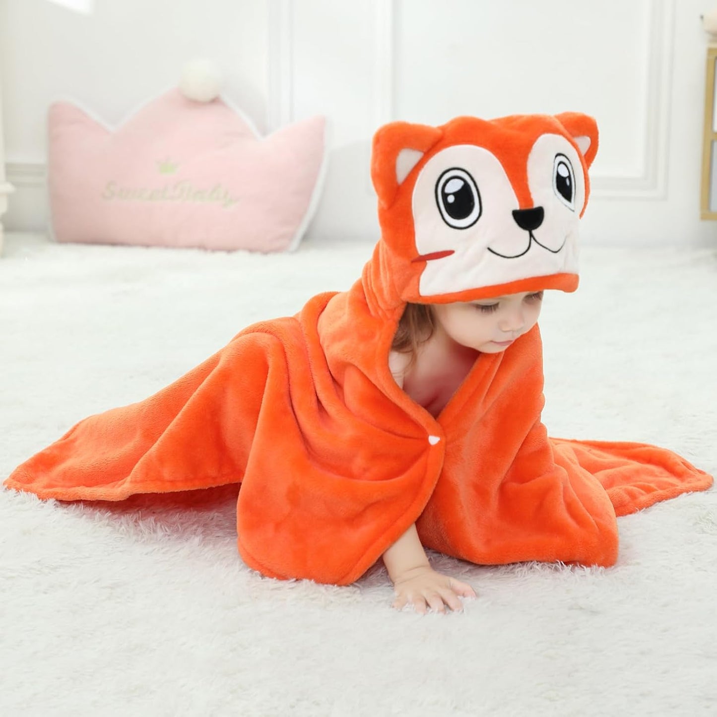 Wearable Blanket Hoodie for Kids Toddlers Hooded Towels Soft Cozy Flannel Wearable Throw Blanket Hoodie for Boys Girls Birthday Gifts (Fox 50 * 40)