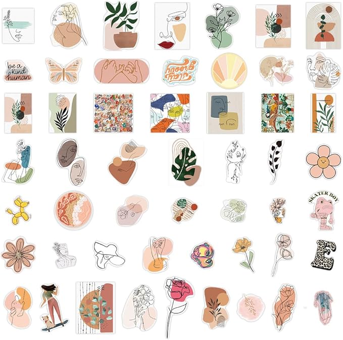 Retro Aesthetic Boho Stickers, Cute Vinyl Waterproof Stickers Water Bottles