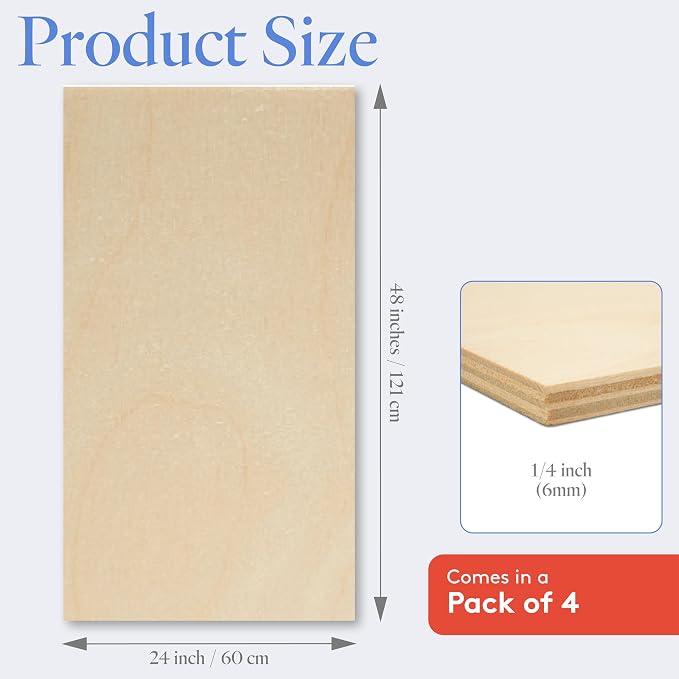 Baltic Birch Plywood 24 x 48 x 1/4 Inch - 6 mm Craft Wood
