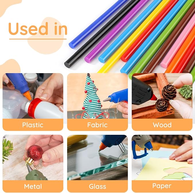 72pcs Colored Hot Glue Sticks, 0.43x8in 12 Colors Hot Melt Glue Sticks Standard
