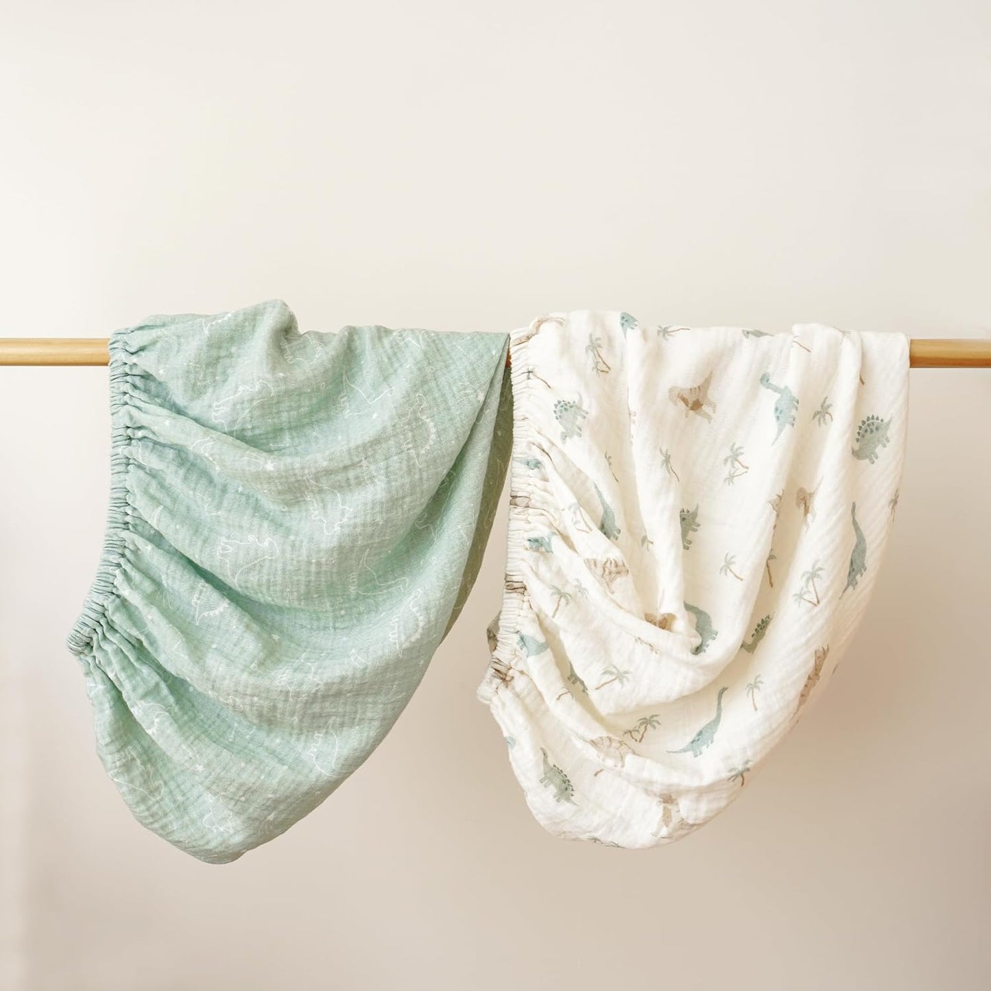 Konssy 2 Pack Muslin Changing Pad Covers for Boys, Ultra Soft & Breathable Cotton Baby Diaper Changing Table Covers, Neutral Nursery Diaper Changing Pad Sheets (Dino Jungle,Sage Dino