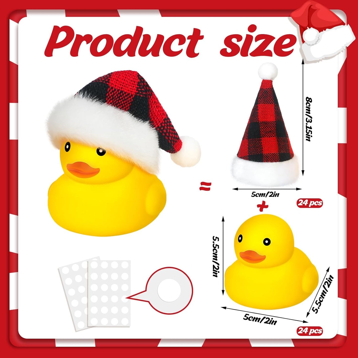 Liliful 48 Pcs Christmas Rubber Ducks with Hat Xmas Mini Rubber Ducks in Bulk Holiday Party Favors Bath Toys for Christmas Party Decor Gift (Berry Plaid Hat)