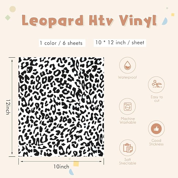 Tintnut Black White Leopard Heat Transfer Vinyl, easy cut & weed, stretch