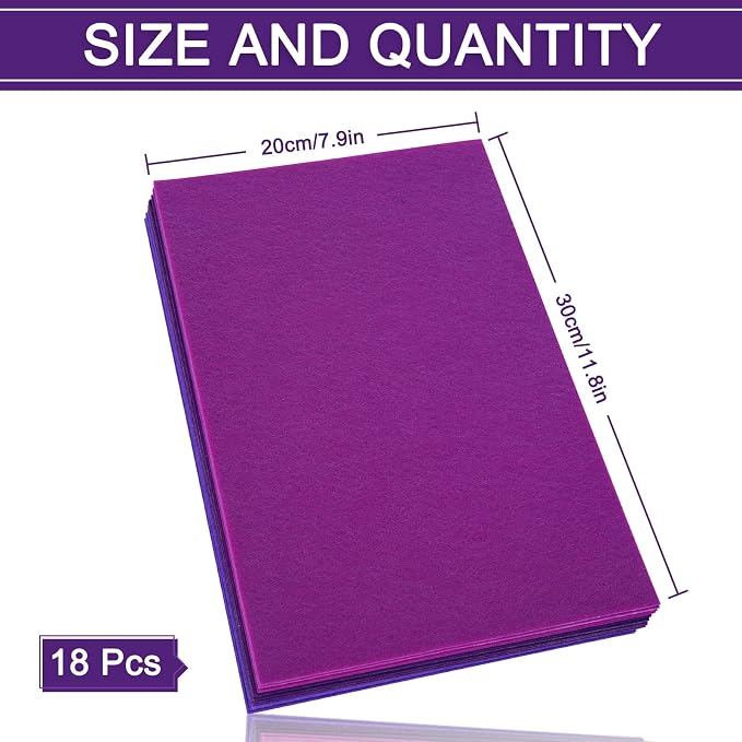 Whaline 18Pcs Felt Fabric Sheets Soft Thick Assorted Purple Craft Felt Pack