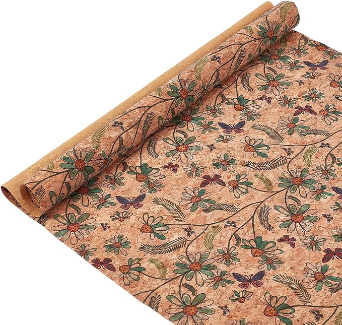 1.51 Yards 12.99 Inch Tan Synthetic Cork Leather Fabrics by the Yard Flowers