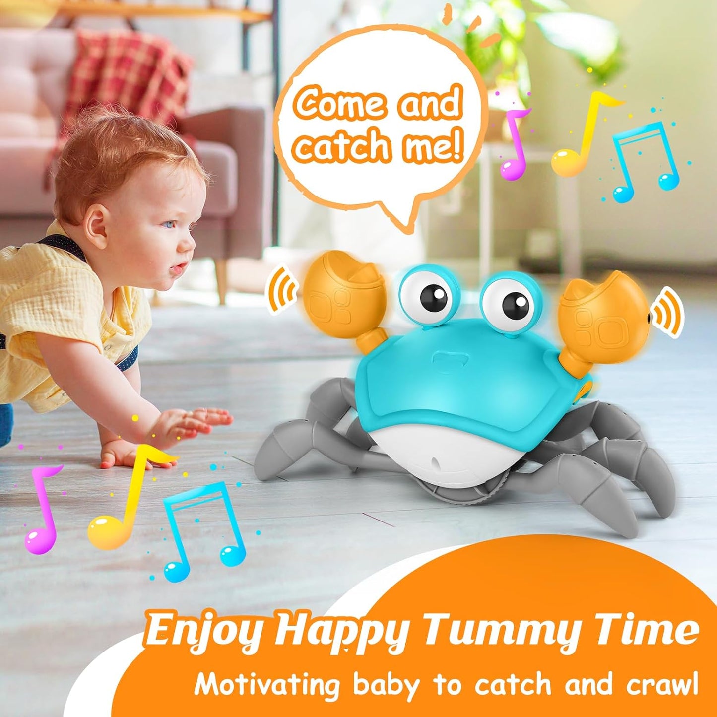 Crawling Crab Baby Toy, Upgraded Tummy Time Gifts for Newborn Babies 3-6 6-12 Month, Light-Up Walking Dancing Moving Crab with Music & Obstacle Avoidance, Rechargeable Sensory Development Toy (Green)