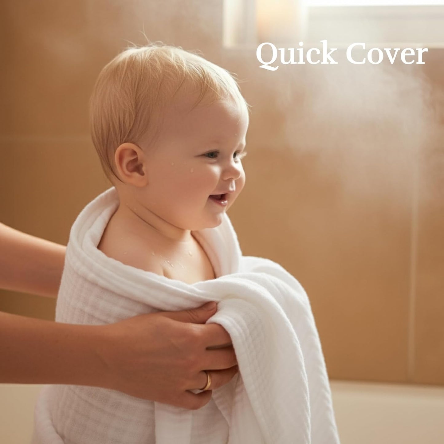 Muslin Baby Bath Towel Set, 2 Large Gauze Super Soft Baby Bath Towel and 3 Washcloths, 6 Layers Muslin Cotton Infant Blanket Suitable for Baby's Delicate Skin (Amsicotion)