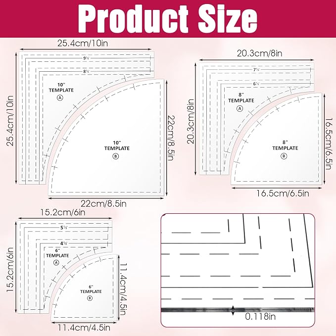 3 Set Drunkards Road Quilting Templates Large Quilting Rulers and Templates