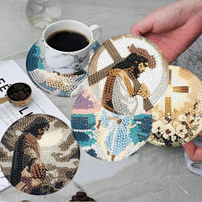 ijbnhd 8 Pcs Diamond Art Coasters Kits Jesus Diamond Painting Coasters |