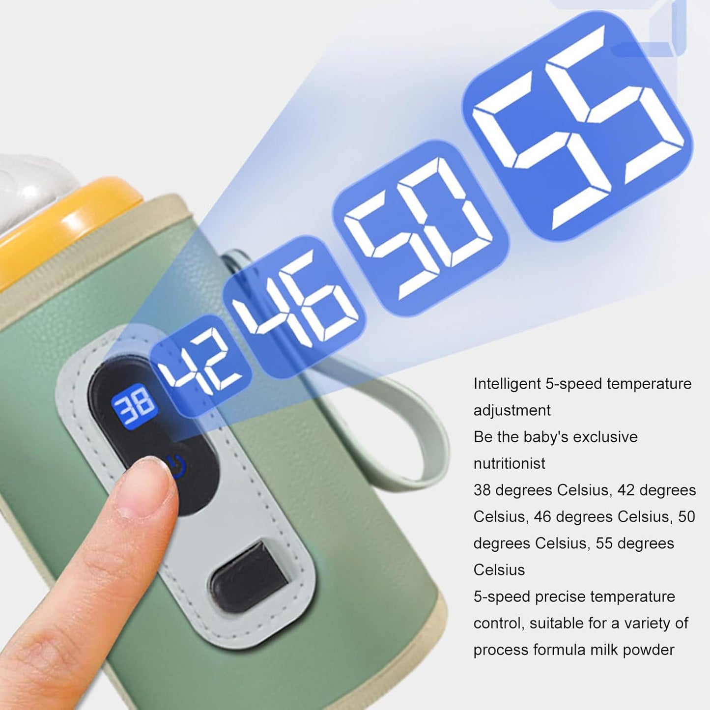 Pssopp Portable Milk Bottle Warmer Bottle Breast Milk Warmer 5 Speeds Milk Heat Keeper Fast Baby Food Heater for Outdoor Car Travel (Green)