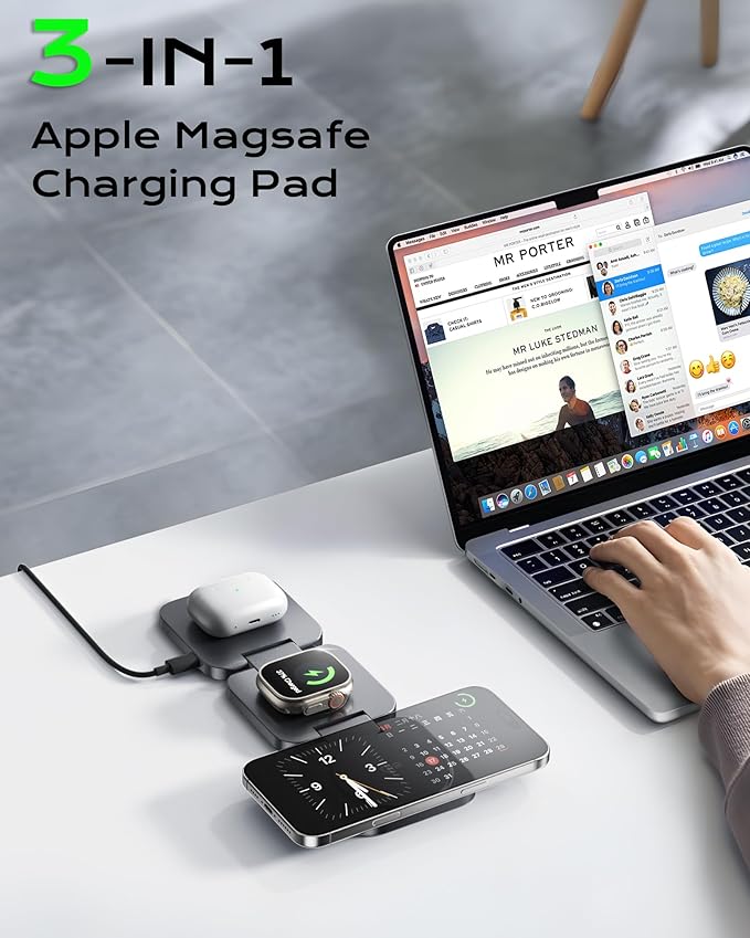 Qi2 Certified 3 in 1 Travel Charger MagSafe Compatible, Upgraded Foldable Wireless Charger Stand, Mag-Safe 3 in 1 Charging Station,15W Fast Charging for iPhone 17/16/15/14/13/12, Apple Watch, AirPods