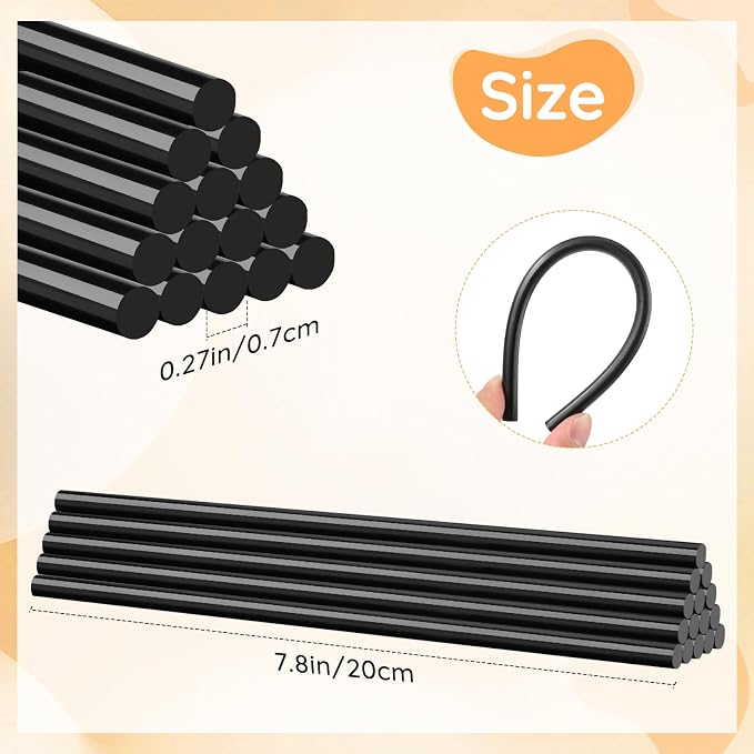 72 Pack Black Hot Glue Sticks Bulk, 0.27" Dia x 8" Long Black Glue Sticks