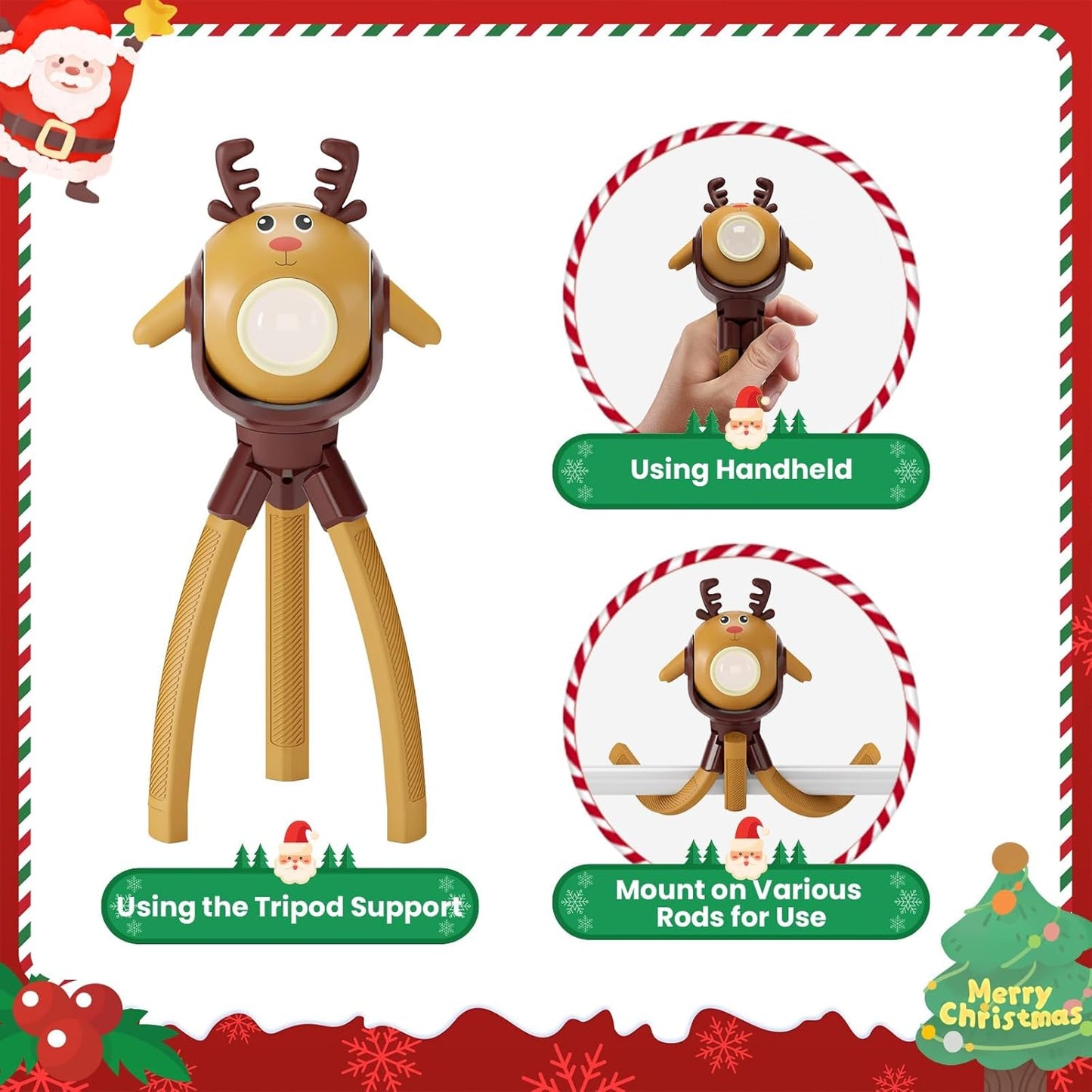 TOLYS Reindeer Kids Flashlight – Rechargeable LED Torch with 8 Songs, USB-C, Fun Flashlight for Boys & Girls, Perfect for Parties, Camping & Outdoor Adventures
