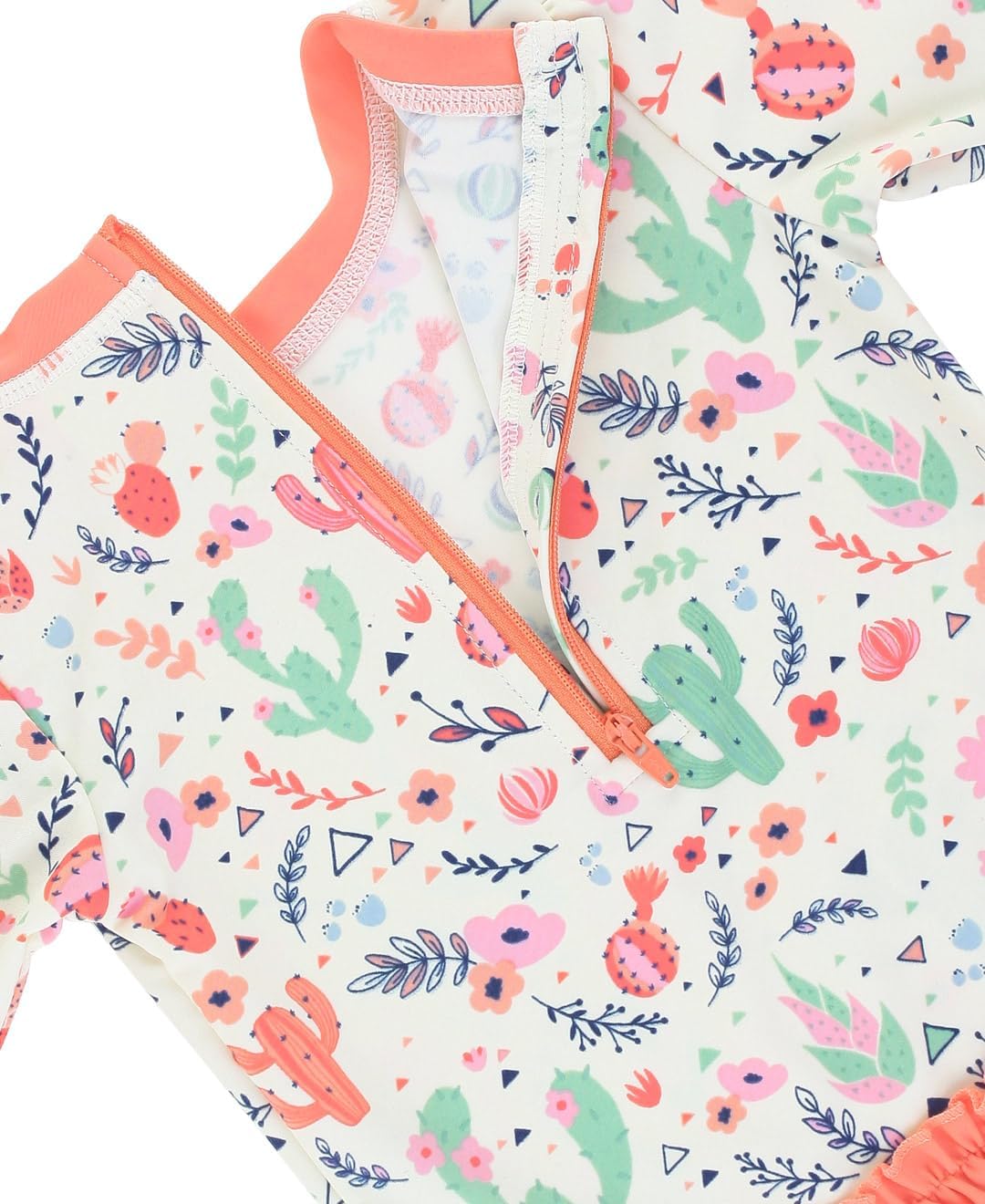 RuffleButts Baby Girls UPF 50+ Sun Protection Novelty Print Long Sleeve One Piece Rash Guard Swimsuit with Zipper