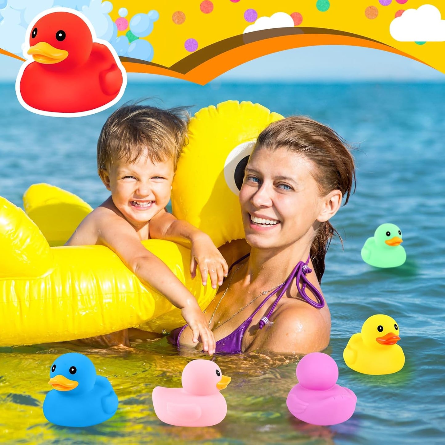 Lenwen 6 Pcs 5 Inch Rubber Ducks No Hole Waterproof Multicolor Large Duck Bath Toy with Sealed Plug Without Hole Bathtub Floating Bath Duck for Birthday Party Decoration Gift Swimming Pool