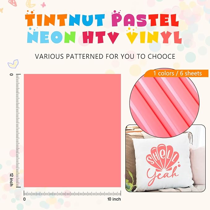 Tintnut Light Pink Neon Heat Transfer Vinyl, easy cut & weed, stretch washable