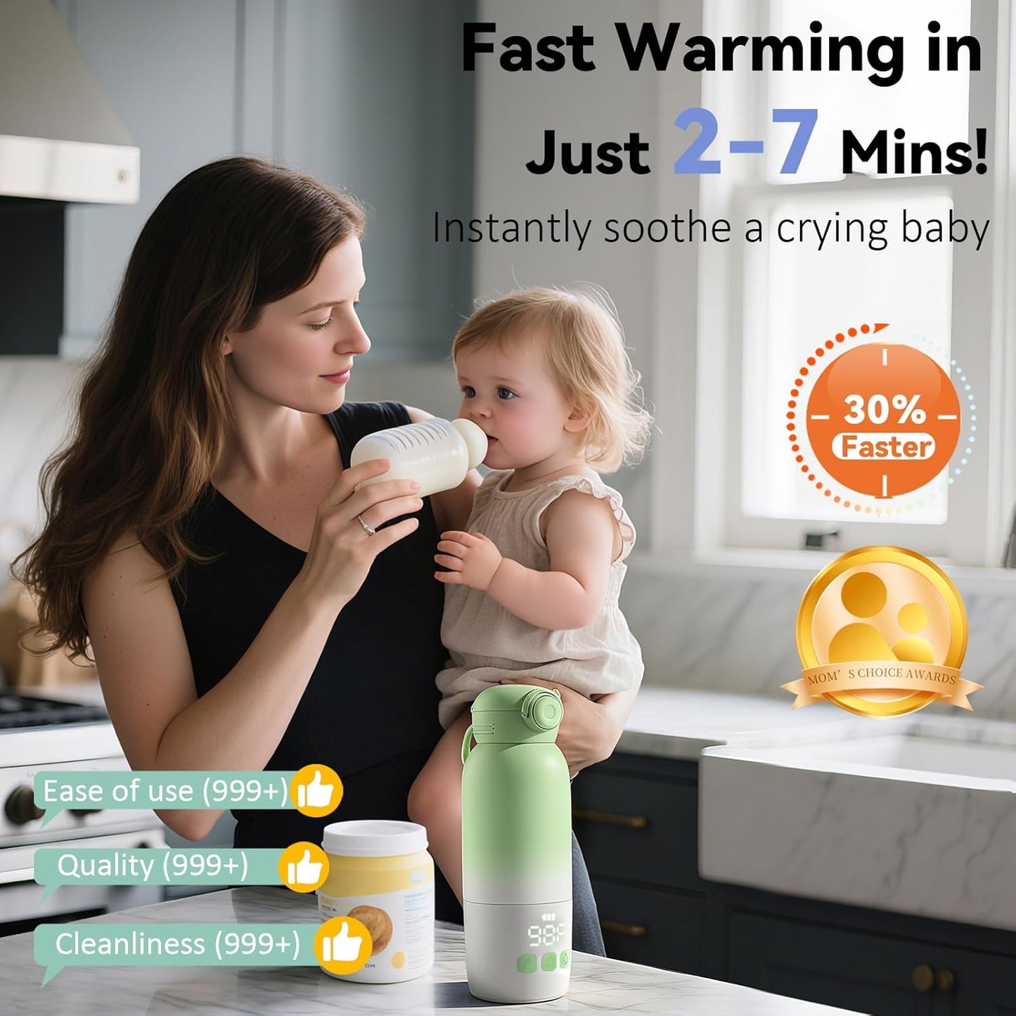 Portable Bottle Warmer, Large 12oz Capacity with Dual Heating Modes for Breast Milk & Water, Smart Temperature Control, Long Battery Life, Bottle Warmer for Outdoor, Airplane & Car Travel, Green