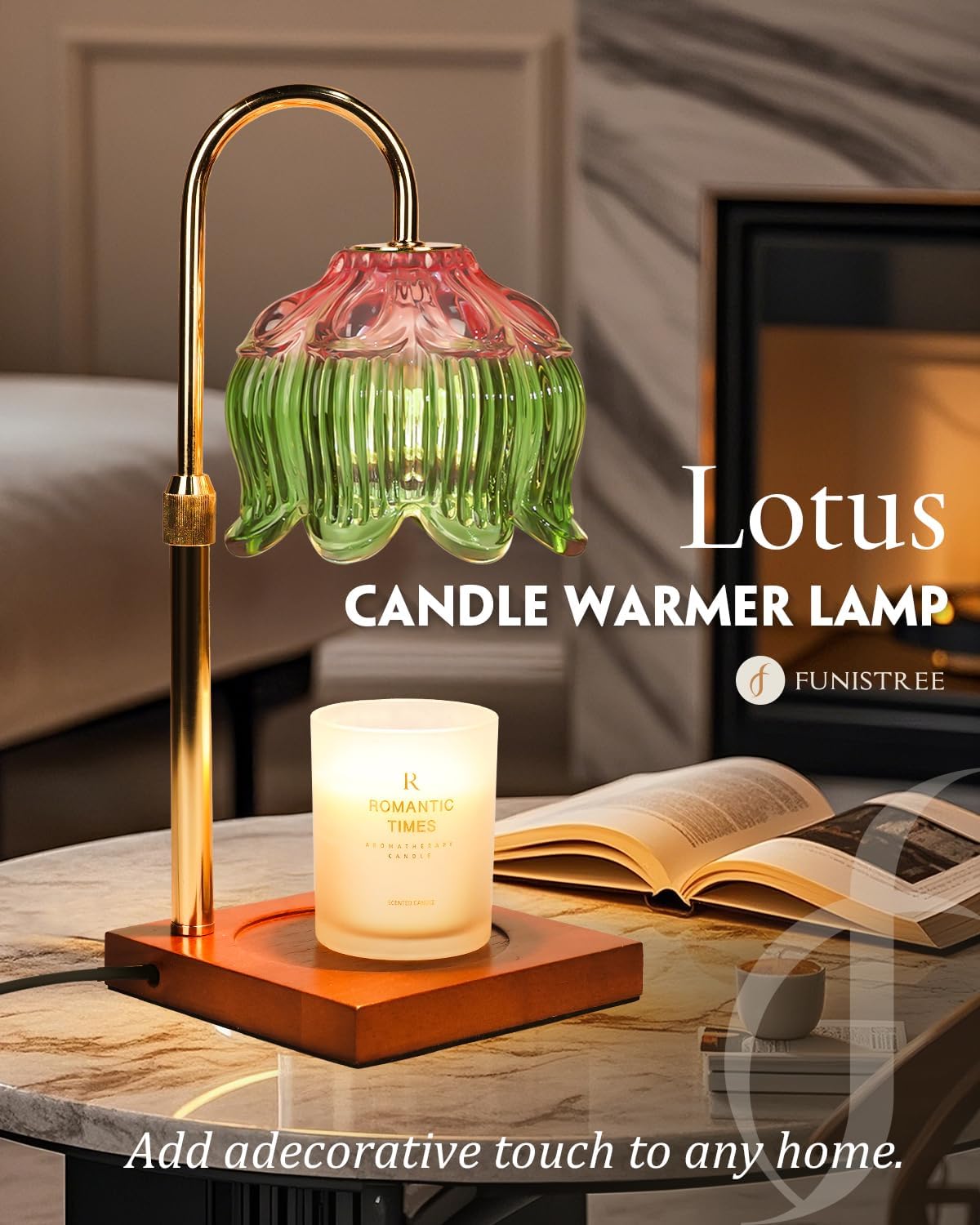 Flower Candle Warmer Lamp with Timer Dimmable, Adjustable Height Gifts for Women Mom Birthday Christmas House Warming Gifts New Home Bedroom Decor, Lotus Candle Warmer Light for Jar Candle Pink Green