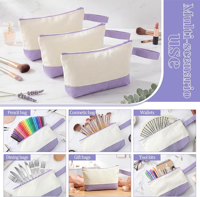 Silkfly 15 Pcs Cotton Canvas Makeup Bags Cosmetic Zipper Bags 10.2 x 5.5 x 2''
