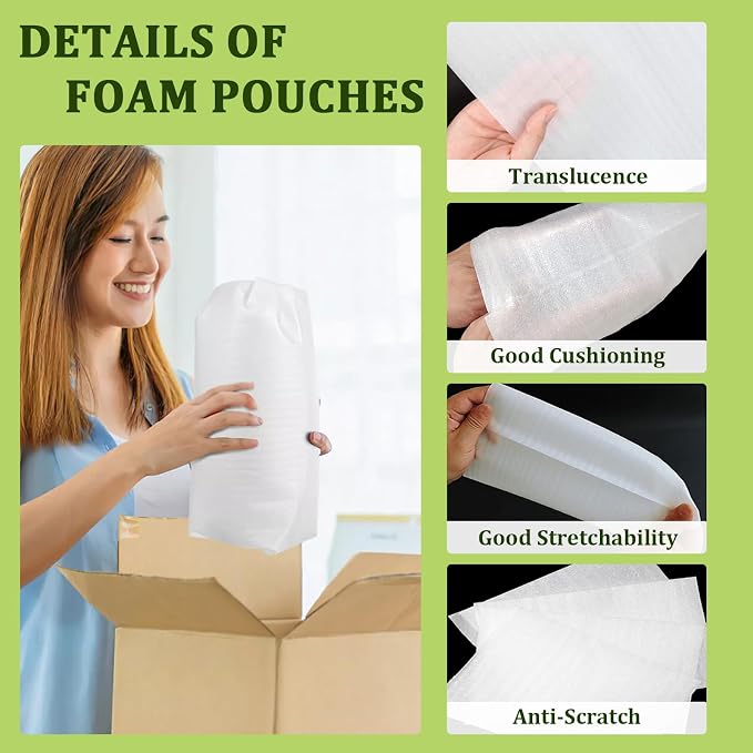 200PCS Cushion Foam Pouches, Moving Packaging Supplies