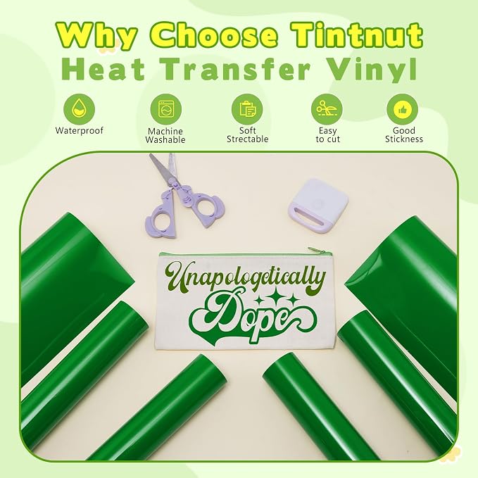Tintnut Spanish Green Heat Transfer Vinyl, easy cut & weed, stretch washable