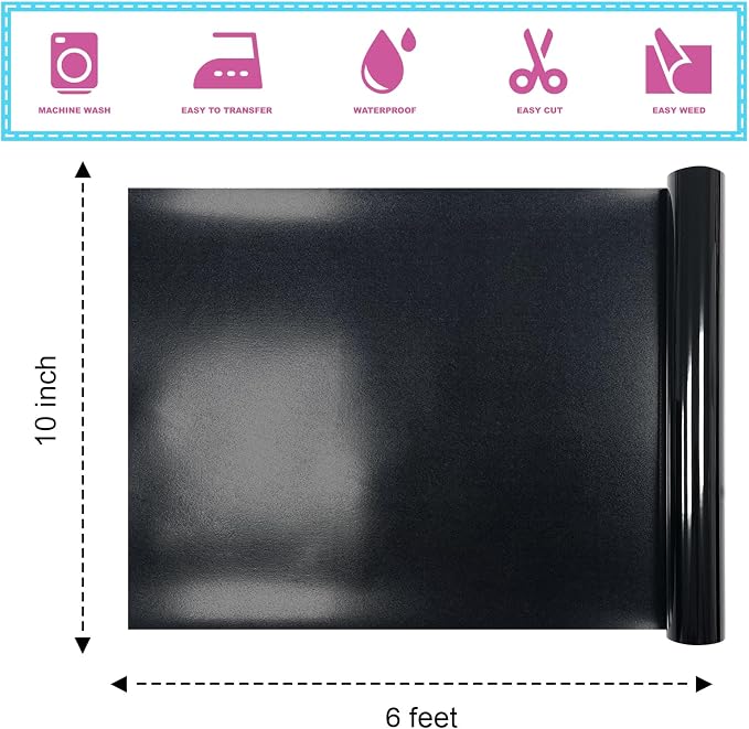 Black Heat Transfer 3D Puff Vinyl 10 Inch * 6 Foot Puff HTV Heat Transfer Vinyl
