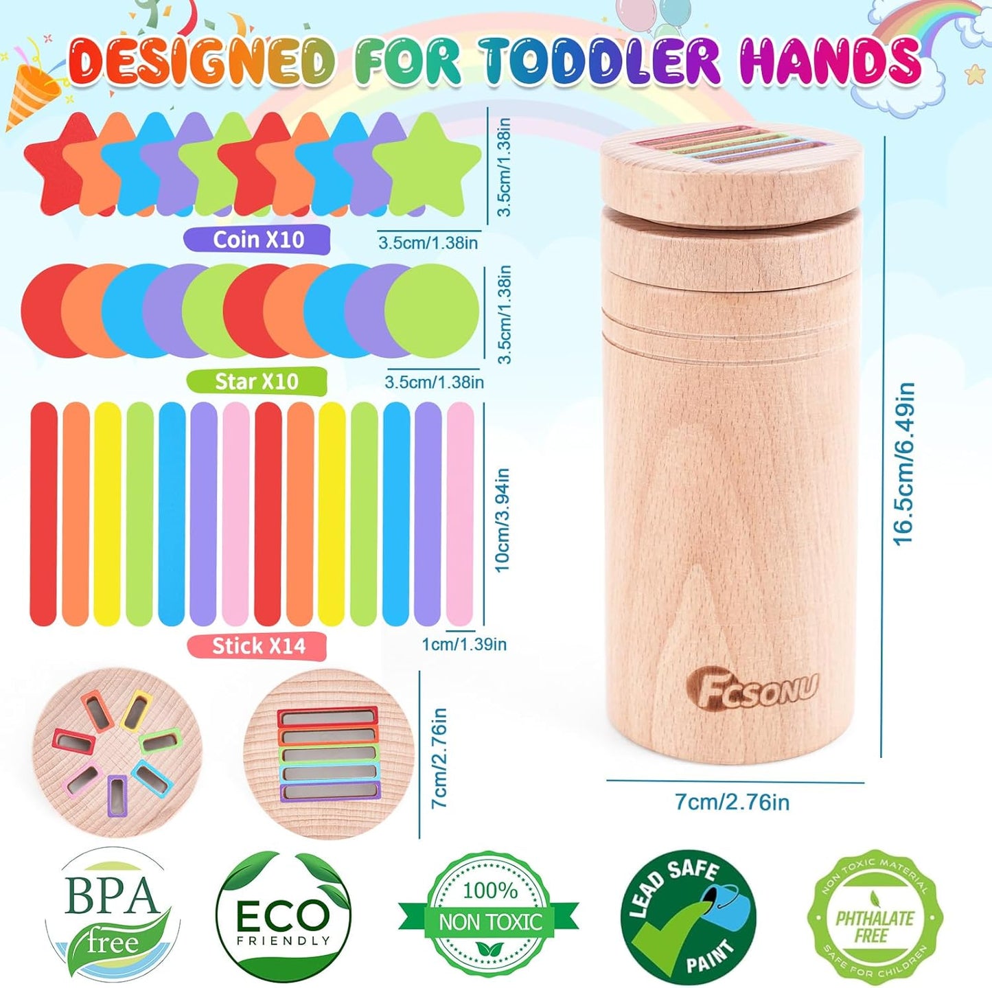 FCSONU Toddlers Montessori Toys for 1 2 3 Year Old Boys Girls, Wooden Learning Color Sorting Toys for Ages 2-4 Kids, Sensory Toys for Toddlers 1-3, Halloween Birthday for Baby 12-18 Month Old