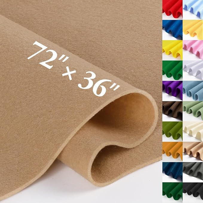 Tan Felt Fabric Sheet 72" X 36", 1.4mm Thick Large Soft Durable Flexible Craft