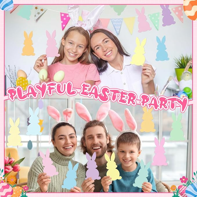 Funrous 80 Pcs Easter Bunny Cutouts Pastel Rabbit Shape Paper Cutouts Easter