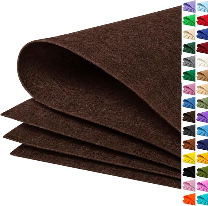 Chocolate Brown Large Felt Fabric 36" x 36", 1mm Stiff Felt Sheet, Nonwoven
