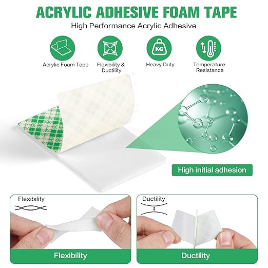 Double Sided Foam Tape Pads, 2mm Thick Heavy Duty White Polyurethane Foam