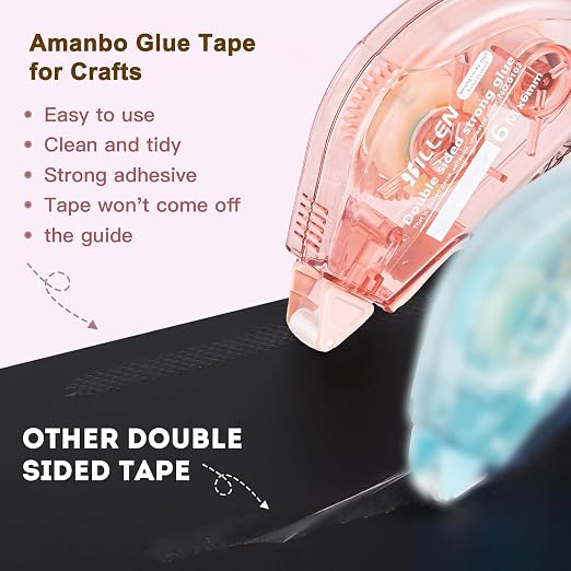 Amanbo 6 Pack Glue Tape for Scrapbooking, Scrapbook Double Sided Tape Roller