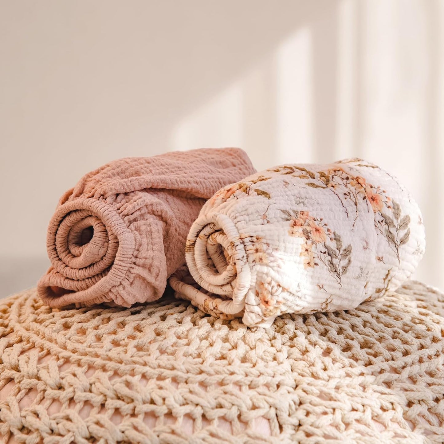 lulumoon Muslin Changing Pad Cover: 2-Pack Soft Breathable Cotton Boho Floral Print for Baby Girls - Nursery & Baby Shower