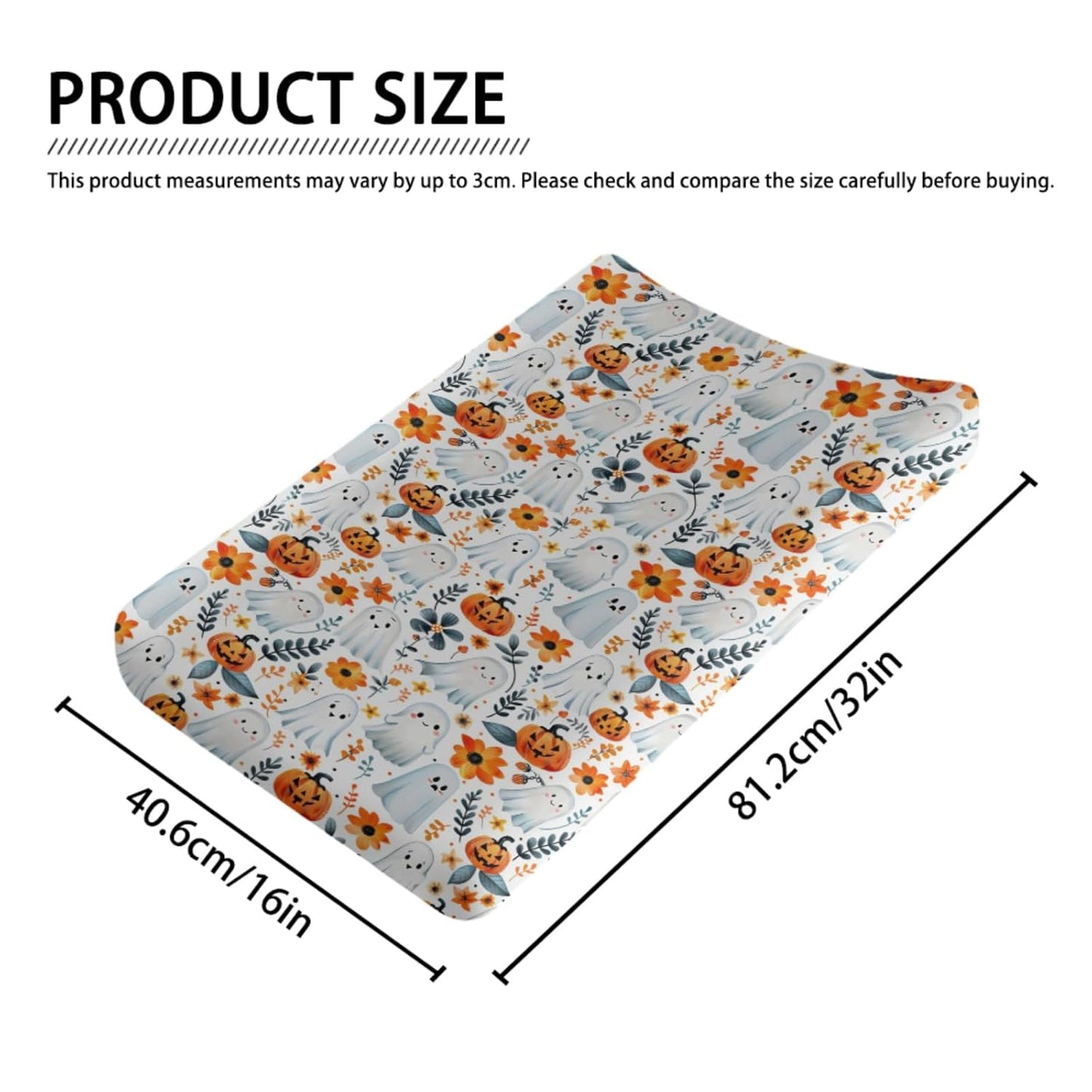 Halloween Pumpkin Flowers Floral Pattern Baby Changing Pad Cover, Unisex Fall Winter Holiday Nursery Diaper Changing Table Pad Mat Sheet for Boys Girls-16x32