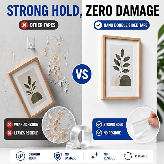 Double Sided Tape Heavy Duty, Nano Clear Mounting Tape, Picture Hanging Poster
