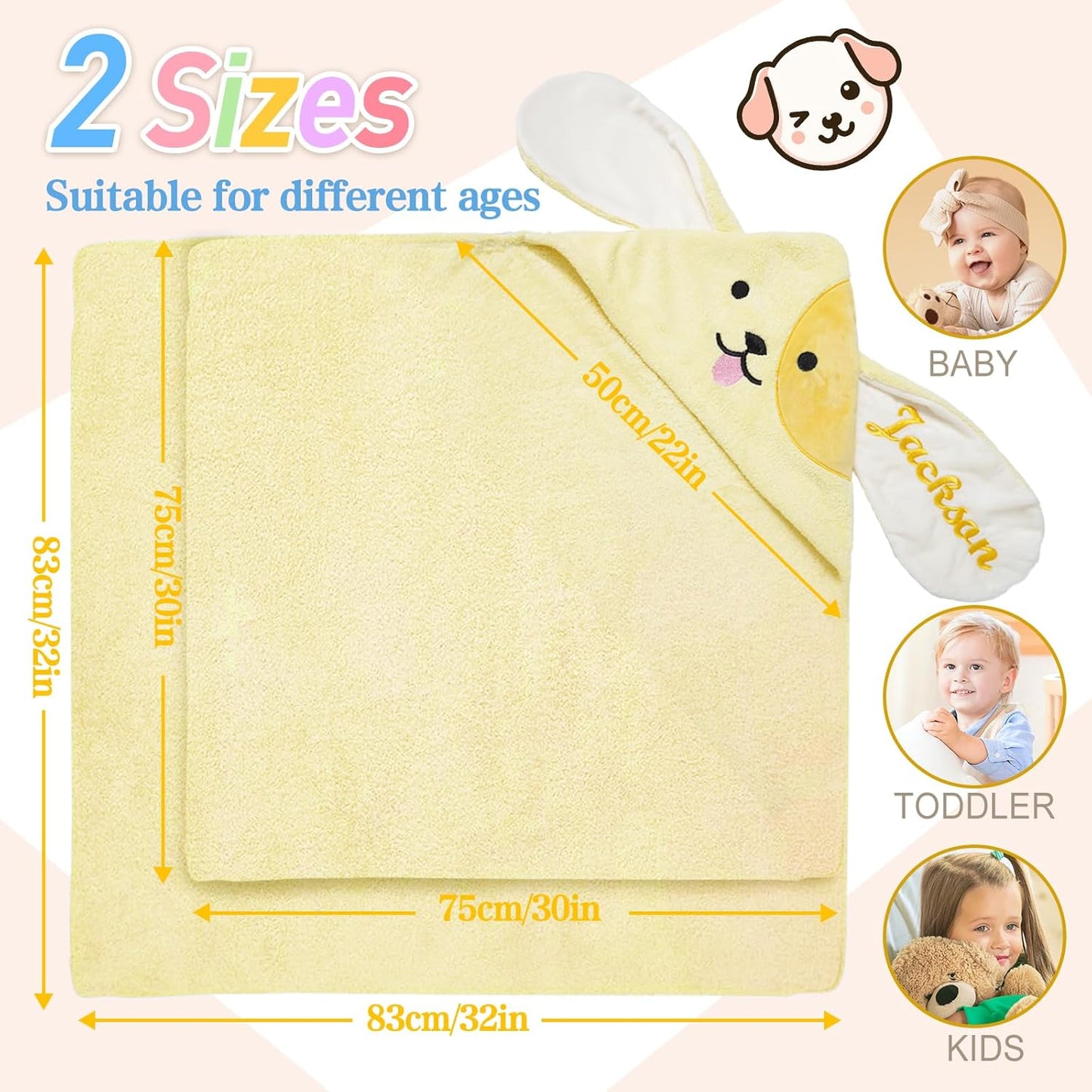 Baosity Custom Hooded Baby Towel with Name, Personalized Super Soft Absorbent Bath Towels, Baby Towels for Girls Boys, Easter Brithday for Infant, Toddler, Newborn Essentials