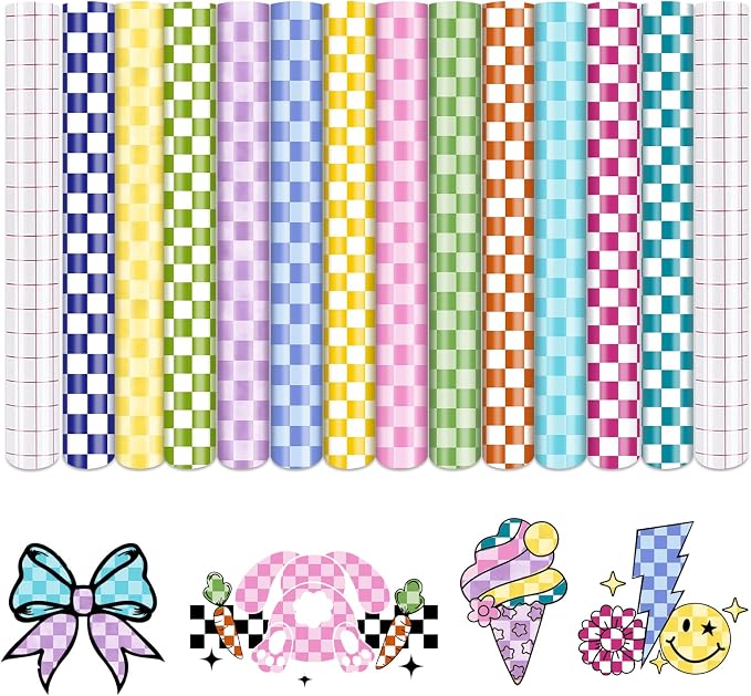 Tintnut Colorful Checkerboard Permanent Vinyl, waterproof, easy peel & stick