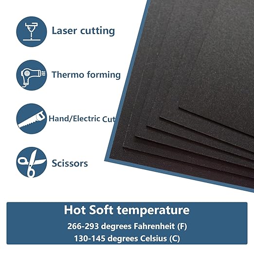 6 Pack Black Plastic Sheet 12x12x0.04 in Flexible High Tensile Plastic Sheets