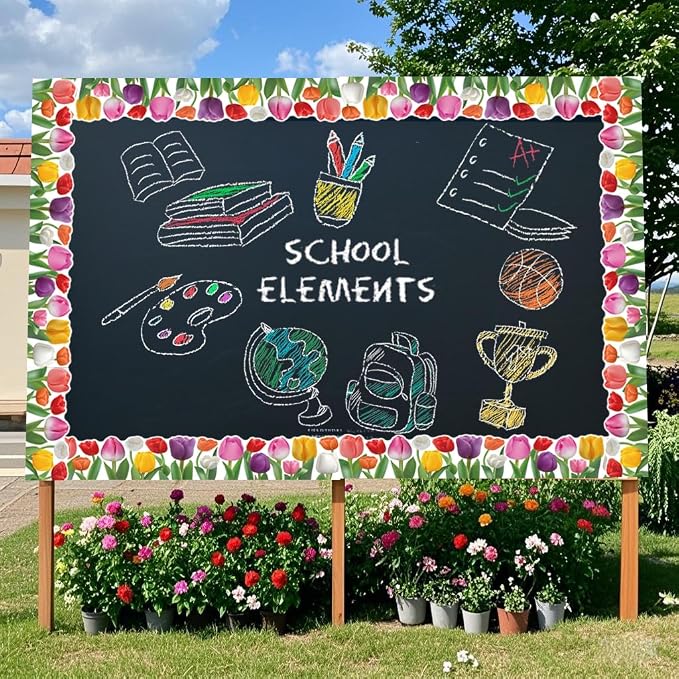 68.9 Feet Floral Bulletin Borders Decorations, Tuilp Border Bulletin Board