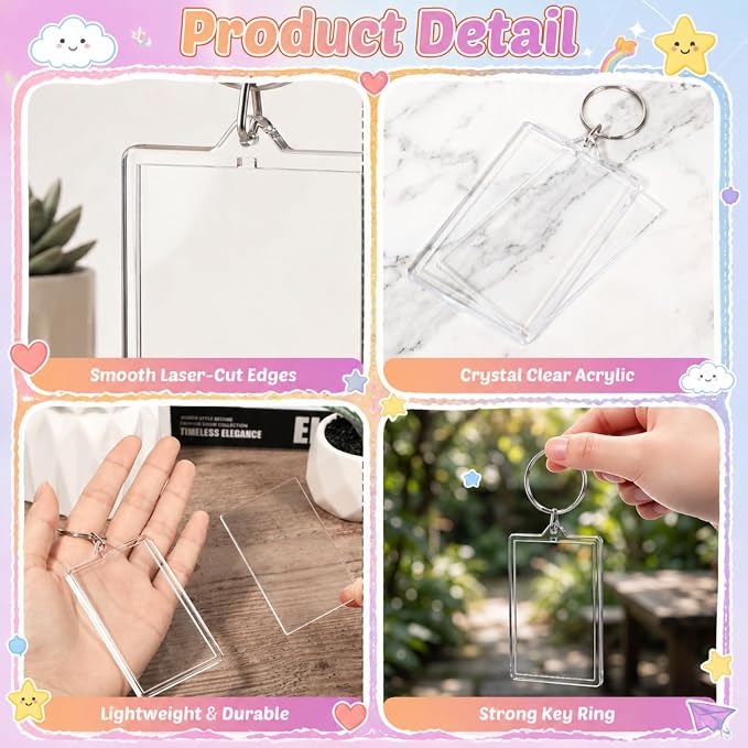 Yaomiao Acrylic Photo Frame Keychain Holder Photo Picture Insert Blank Keyring