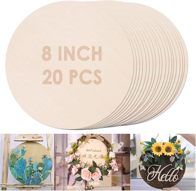 20PCS 8Inch Round Poplar Wood Discs