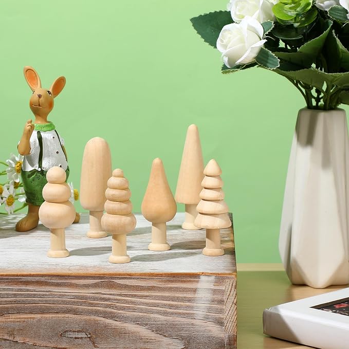 Hiboom 24 Pcs Mini Unfinished Wood Christmas Tree Wooden Blank Craft Supplies