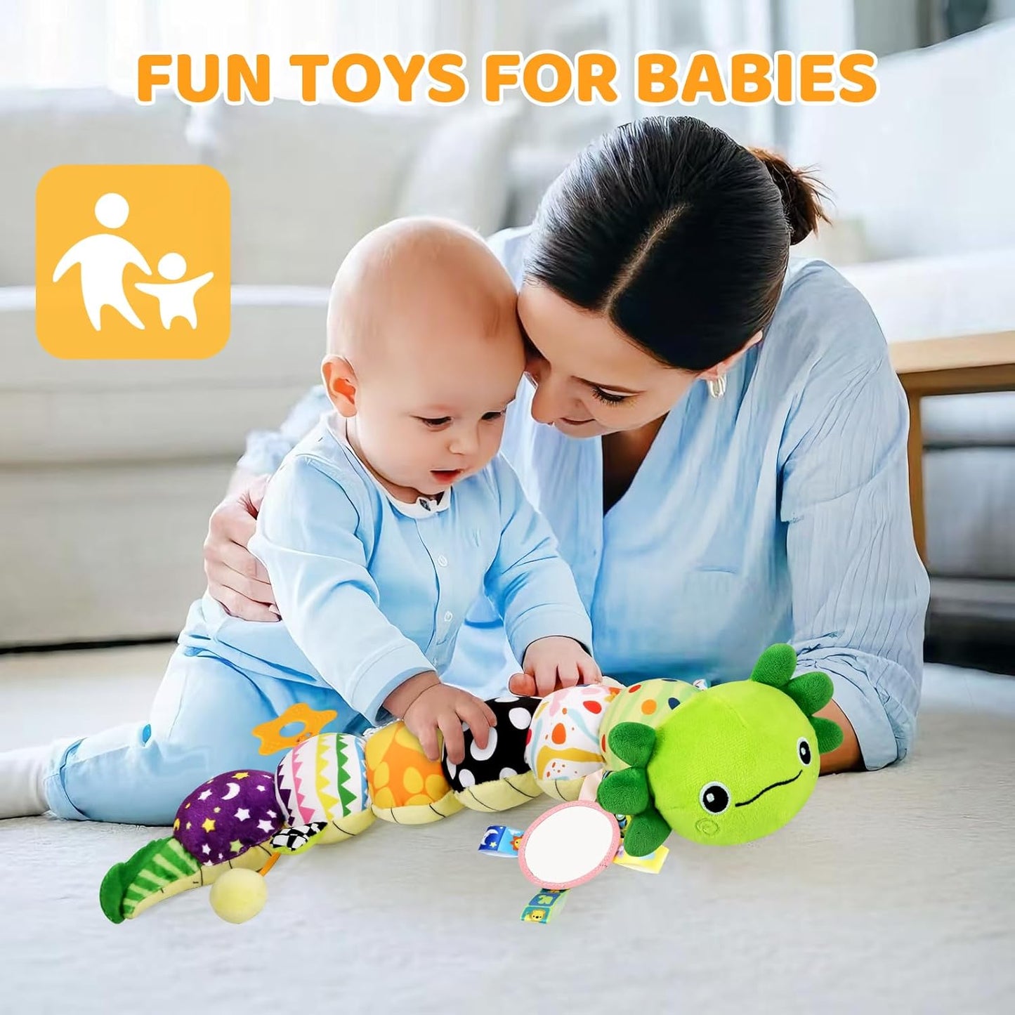 Baby Toys for 0-6 6-12 Months, Plush Axolotl Toy with Crinkle and Rattles for Infant Newborn, Sensory Music Animal Stuffed Toy for 0 1 2 3 4 5 6+ Month, Tummy Time Toys Gifts for 0-3-6-12 Months,Green