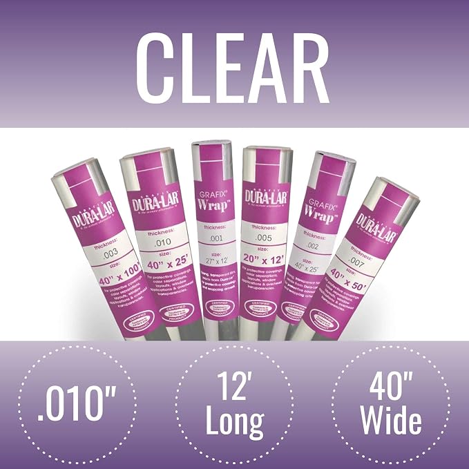 Grafix Dura-Lar 0.010" Film, Ultra Clear, Glossy 40" x12', Mylar/Acetate