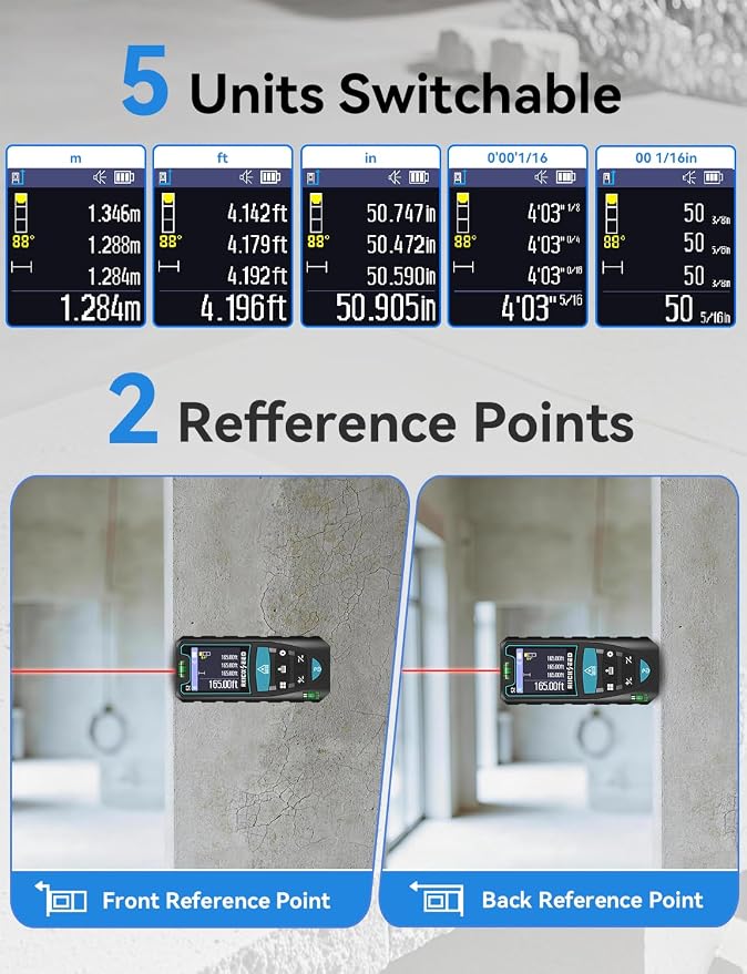 Laser Measuring Tool 165ft, RockSeed S2C Red Beam Laser Measure