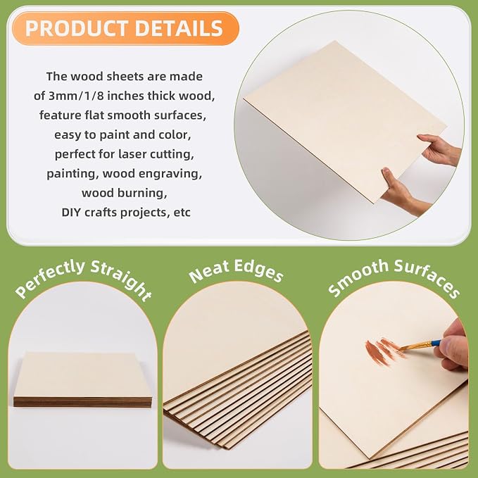 AWIZOM 6 Pack Basswood Sheets for Crafts-24 x 24 x 1/8 Inch- 3mm Thick Plywood