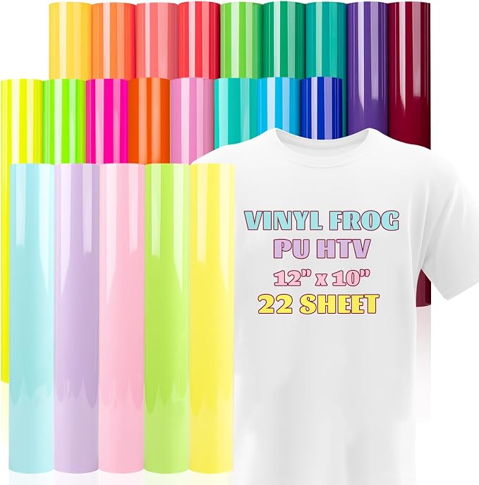 VINYL FROG Heat Transfer Vinyl Bundle 22 Pack Multicolored HTV Vinyl Sheets