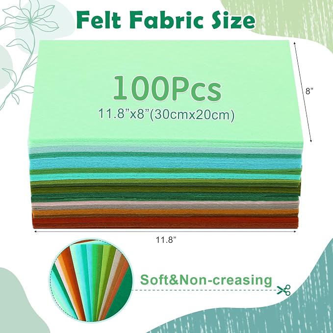 Tegeme 100 Pcs 8 x 12 Inches Felt Fabric Sheet