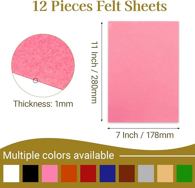 12 Pcs Felt Sheets, 7x11 Inch Stiff Felt