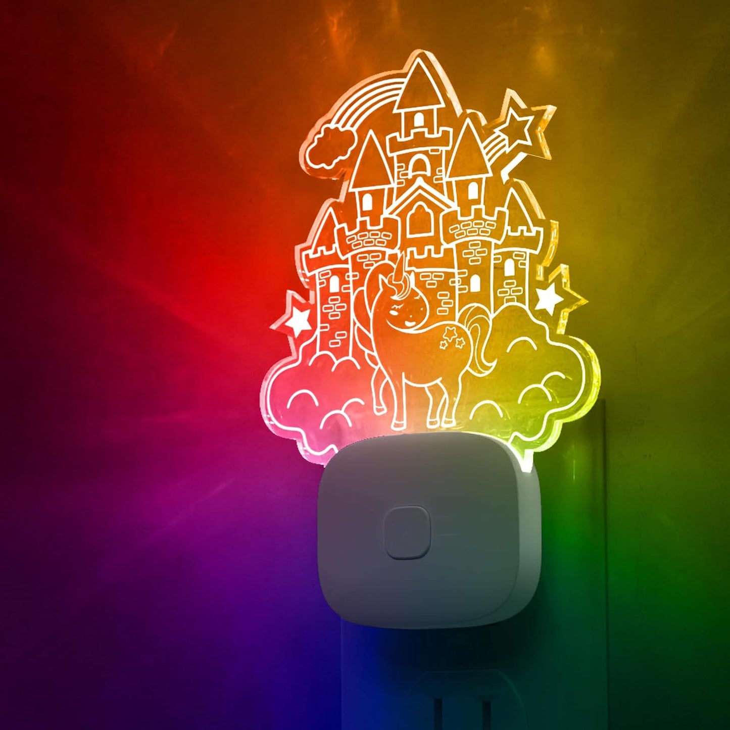 L LOHAS LED Night Lights for Kids, Acrylic Carved Castle Design, 8-Color Changing, Dusk to Dawn Sensor, Plug in Kids Night Lights for Baby, Girls Bedroom, 1 Pack
